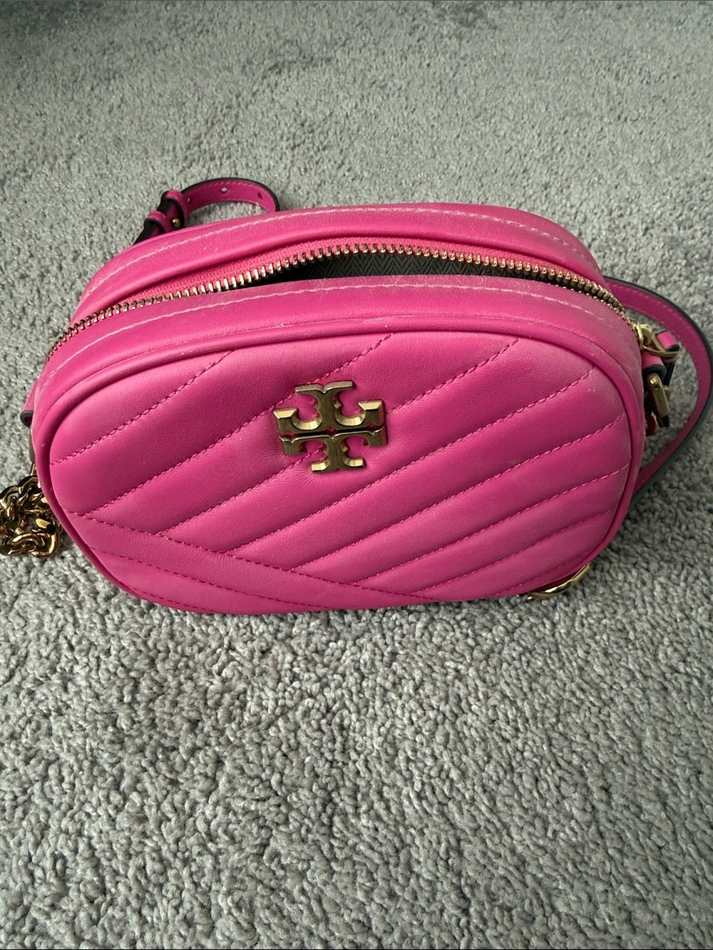 Tory Burch Hot Pink Quilted Leather Camera Crossbody